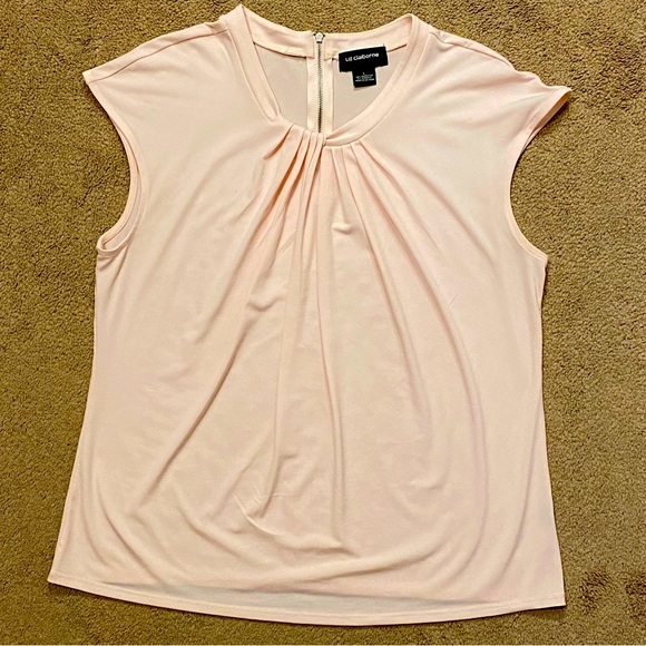 Liz Claiborne Career blouse light pink exposed back zipper gathered neckline - Picture 1 of 9